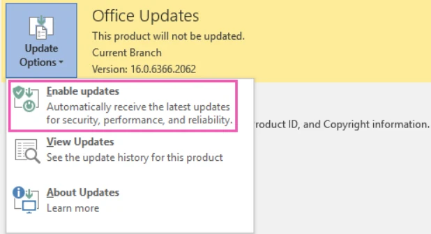 Updating Outlook 2013
